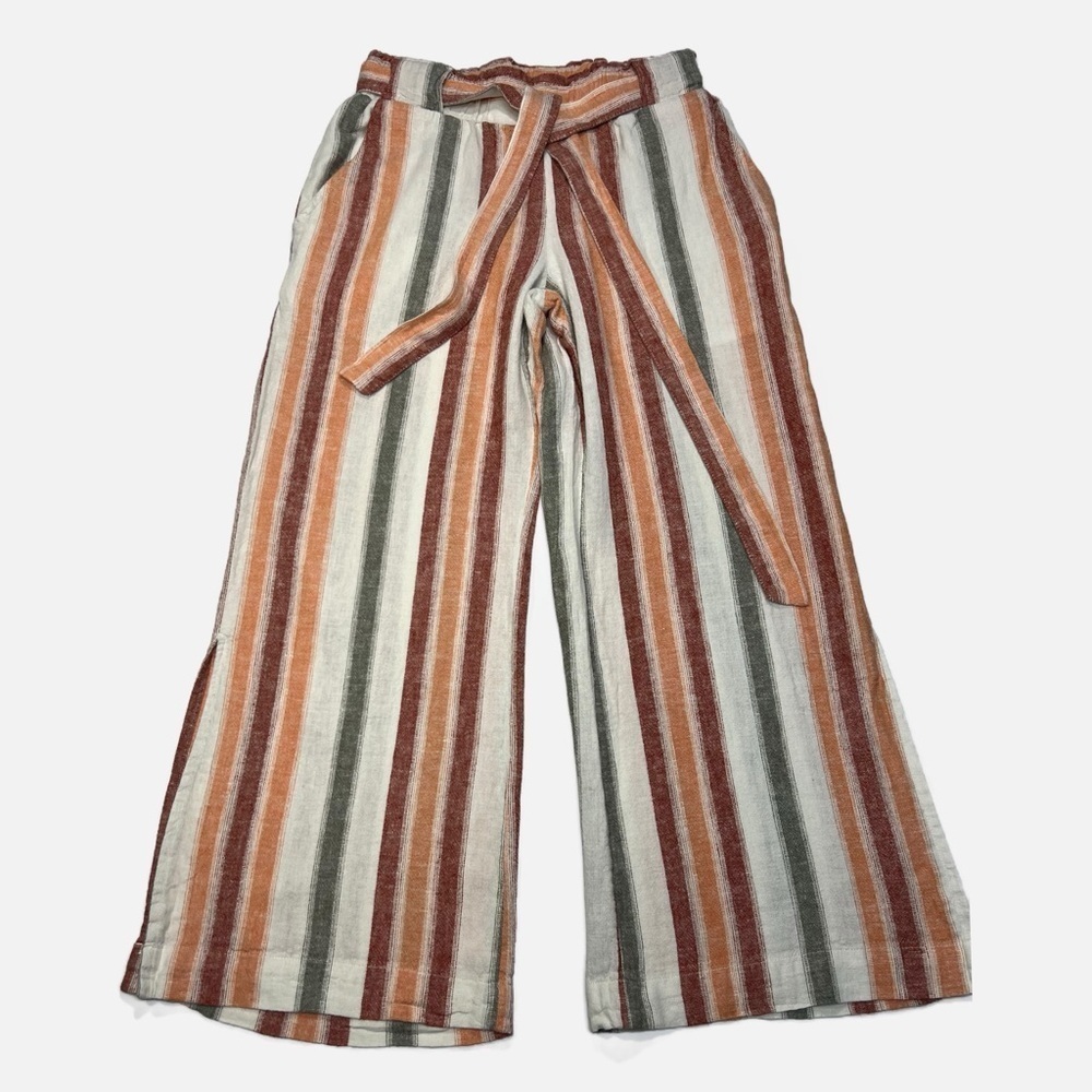 Indigo Rein Soft Linen Striped Wide Leg Cropped Pants Split Hem Womens size M - Picture 3 of 8